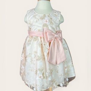 Rare Editions Cream and Blush Pink Peach Embroidered Overlay Dress 24 Months